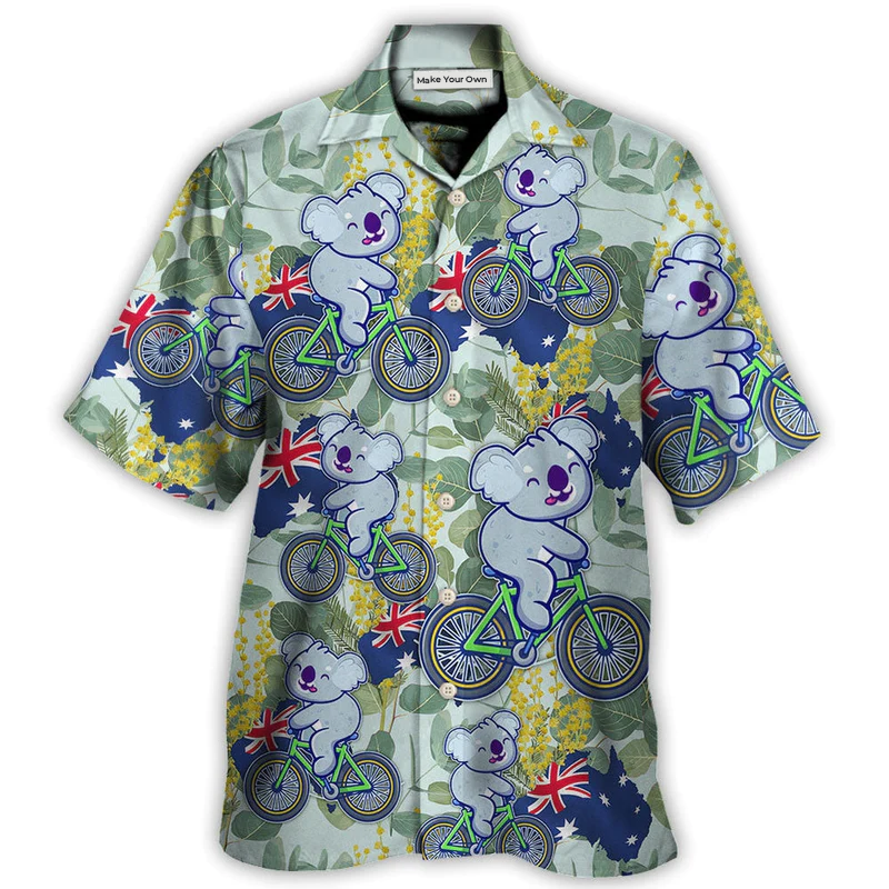 Australian Koala Cycling Hawaiian Shirt Design View For Island Holidays