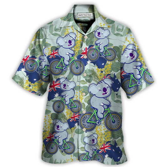 Australian Koala Cycling Hawaiian Shirt Design View For Island Holidays