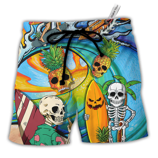Surfing Skeleton Beach Shorts For Casual Day Trips And Thoughtful Gift Giving