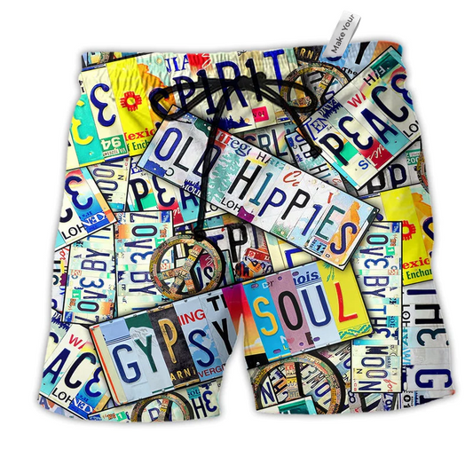 Hippie Spirit Peace Old Hippies Hawaiian Print Beach Shorts For Beach Getaways And Comfortable Summer Wear