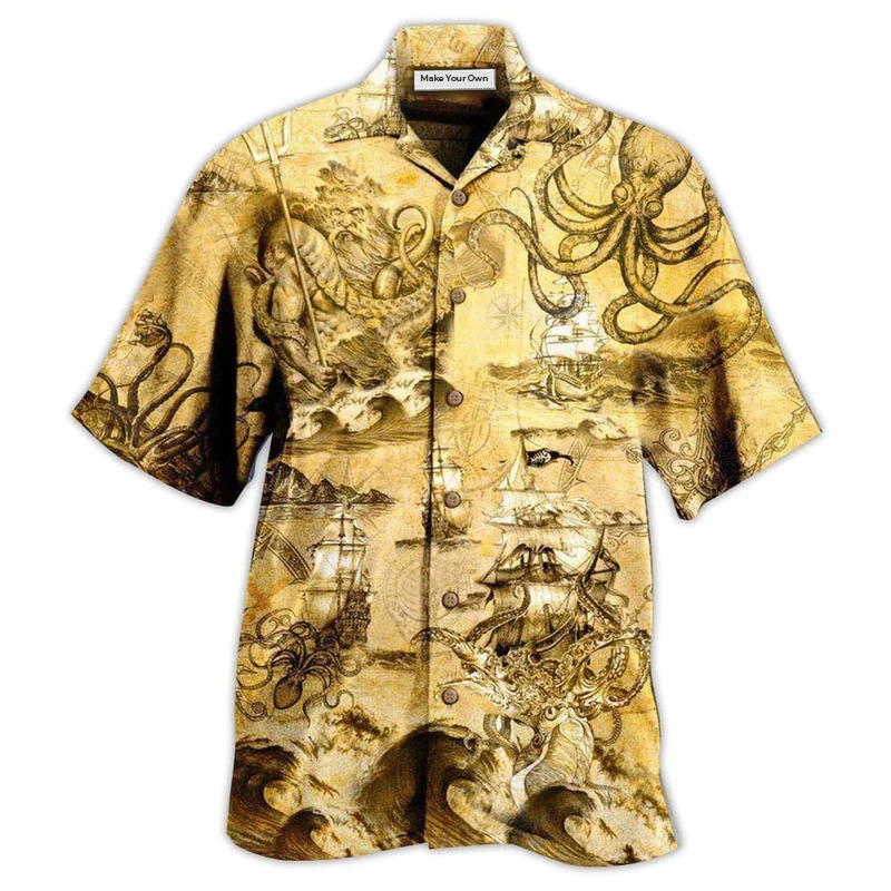 Retro Octopus Amazing Sail Hawaiian Shirt Pattern View For Relaxed Warm Weather Outfits
