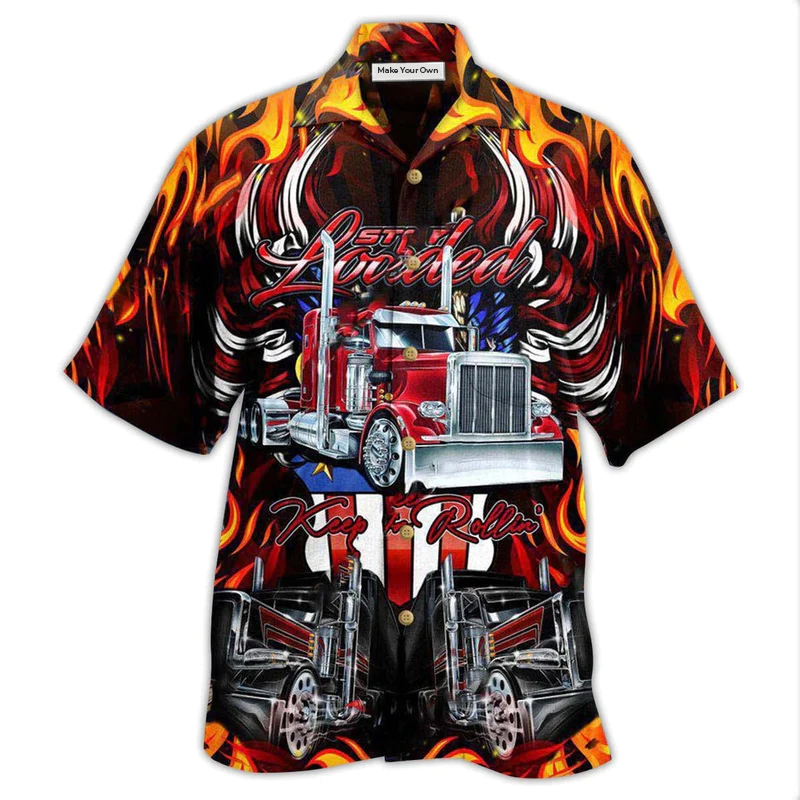 Truck Rolling Truckers Fire Hawaiian Shirt Design View For Resort Travel And Thoughtful Gifting