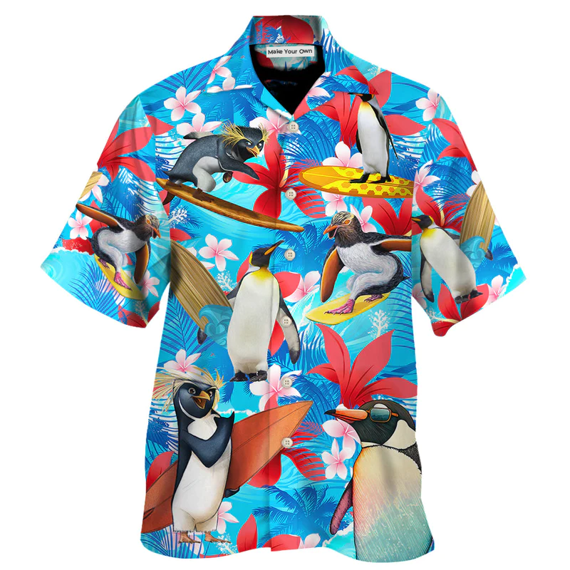 Funny Penguin Surf Hawaiian Shirt For Island Vacations, Resort Wear, And Relaxed Seasonal Style