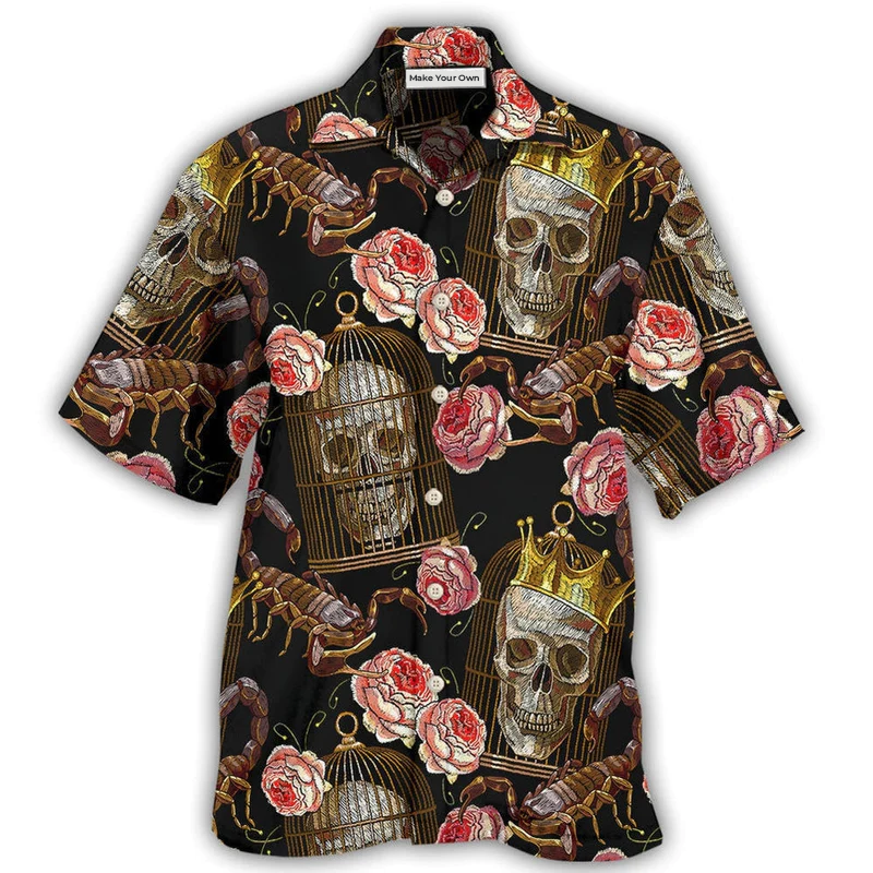 Skull And Scorpion Hawaiian Shirt For Coastal Trips Outdoor Events And Relaxed Summer Wear