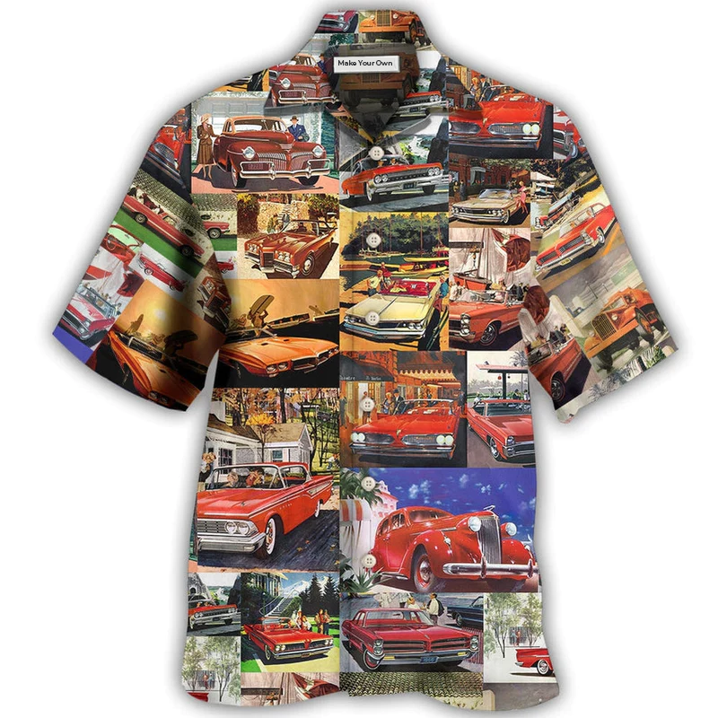 Classic Car Hawaiian Shirt For Tropical Holiday Resort Parties And Everyday Style