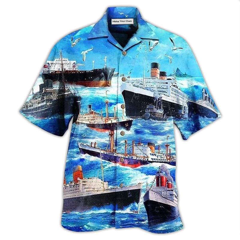 Ship Ocean Sky Hawaiian Shirt Design Detail For Beach Days And Holiday Travel