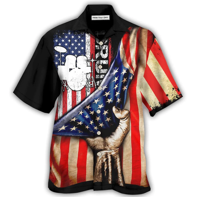 Drum Independence Day Hawaiian Shirt Design Detail For Sunny Adventures And Casual Wear