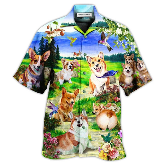 Blue Corgi Dogs Sky Hawaiian Shirt For Coastal Adventures And Warm Weather Wear