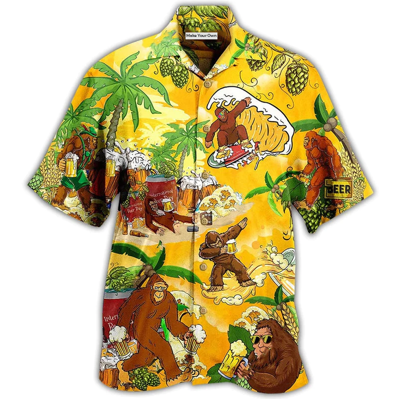 Forest Creature Summer Beer Hawaiian Shirt Pattern View For Lightweight Everyday Style