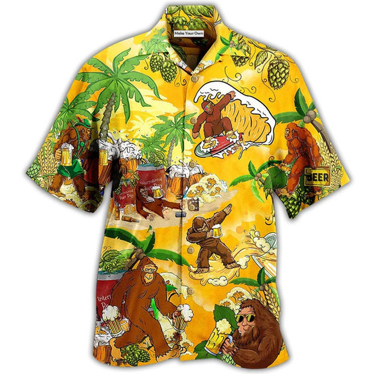 Forest Creature Summer Beer Hawaiian Shirt Pattern View For Lightweight Everyday Style