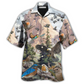 Tropical Bird And Mountain Landscape Hawaiian Shirt For Coastal Vacations Warm Weather Events And Daily Style