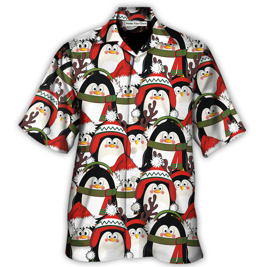 Cute Christmas Penguin Holiday Hawaiian Shirt All Over Print Detail For Coastal Travel