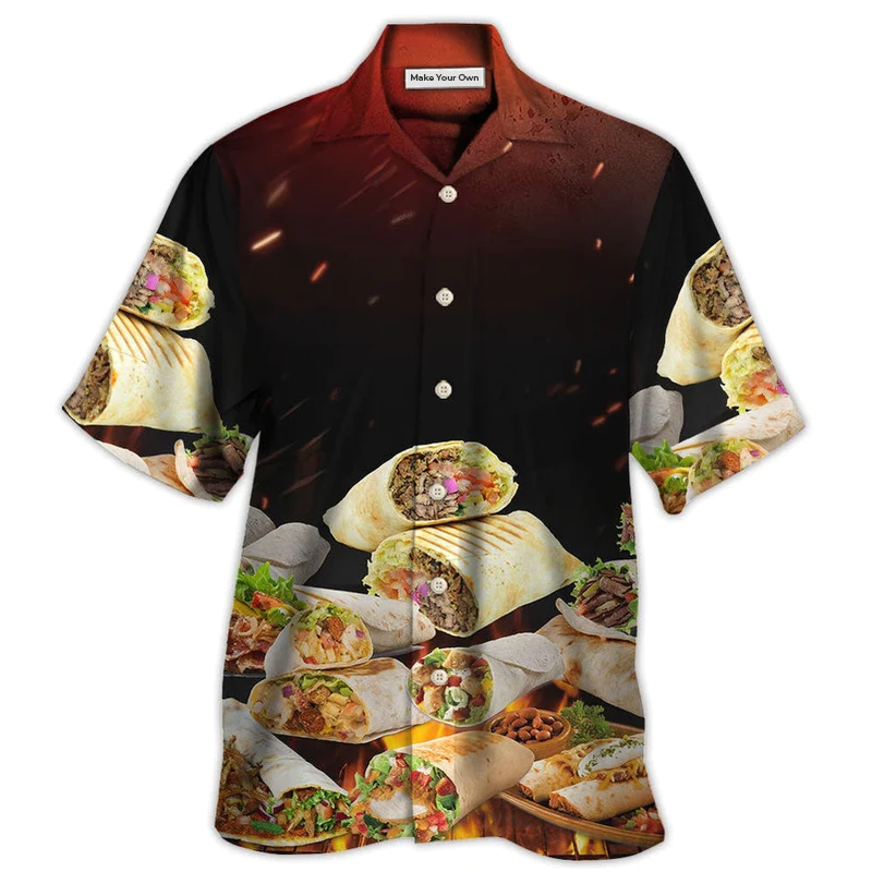 Food Burritos Fast Delicious Hawaiian Shirt Pattern View For Lightweight Everyday Style
