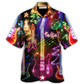 Happy Guitar Christmas Tree Glow Light Hawaiian Shirt For Vacation Days And Relaxed Coastal Outings