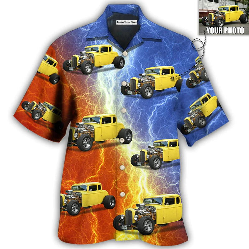 Hot Rod Various Custom Photo Hawaiian Shirt Pattern Detail For Summer Holidays And Outdoor Fun