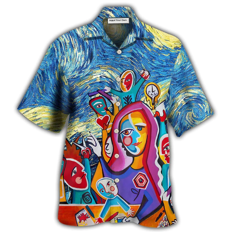 Teacher Starry Night Hawaiian Shirt Artwork View For Coastal Escapes And Resort Style