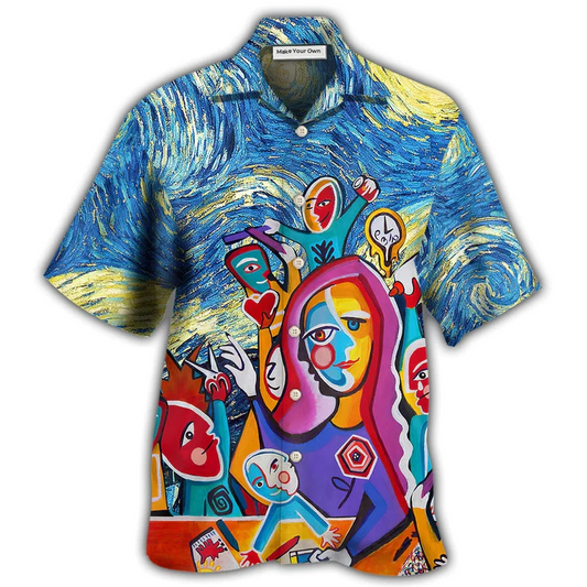 Teacher Starry Night Hawaiian Shirt Artwork View For Coastal Escapes And Resort Style