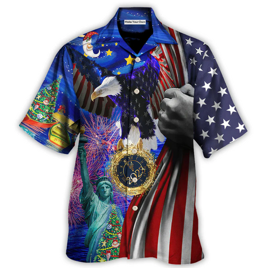 Christmas Patriotic New Year Hawaiian Shirt For Summer Vacation Beach Travel And Casual Wear