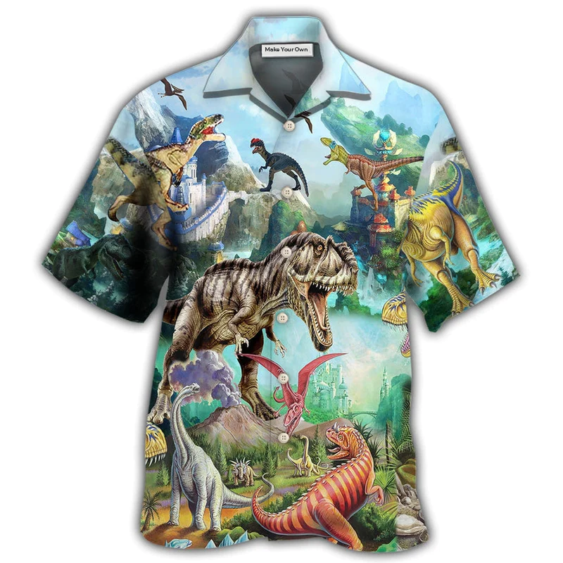 Dinosaur Summer Sky Hawaiian Shirt For Vacation Days And Relaxed Coastal Outings