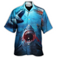 Red Shark Bites Sea Hawaiian Shirt Artwork View For Coastal Escapes And Resort Style