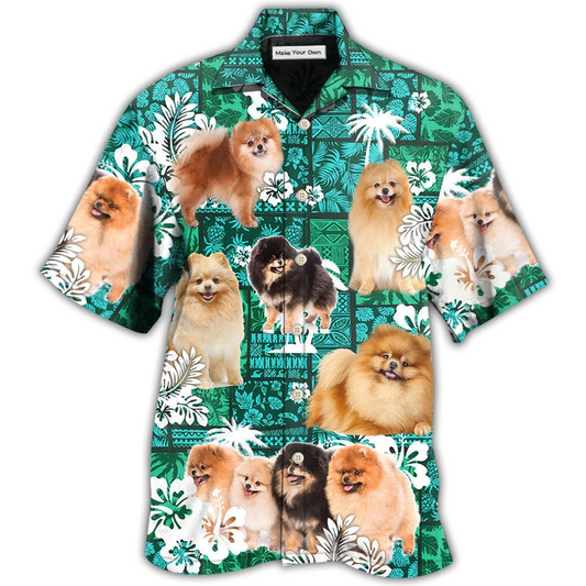 Green Tropical Dog Pomeranian Hawaiian Shirt For Summer Vacation And Beach Travel
