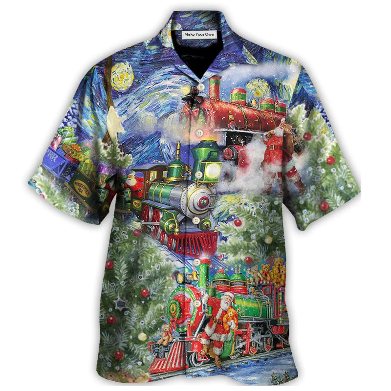 Christmas Gift Train Arrives Wharf Hawaiian Shirt For Summer Events And Casual Outdoor Wear