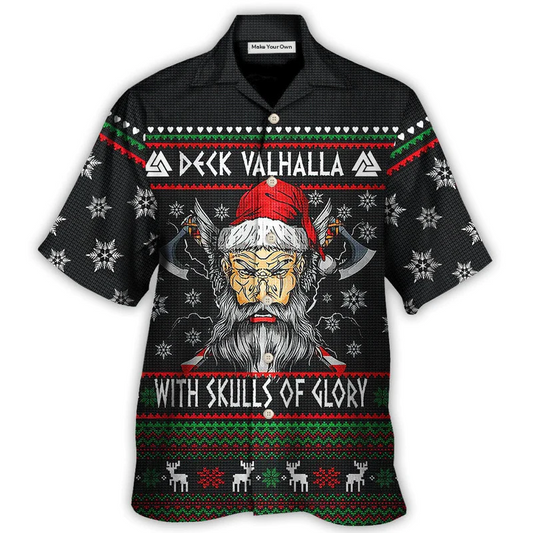 Skull Christmas Deck Valhalla Glory Hawaiian Shirt Design Detail For Beach Days And Holiday Travel
