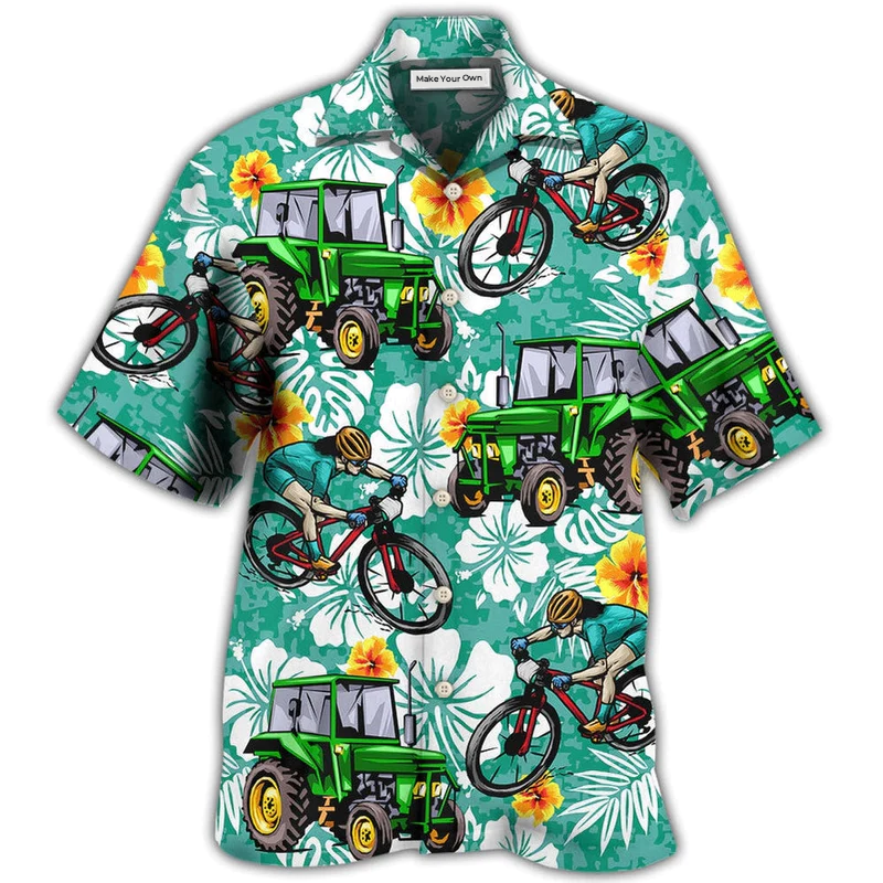 Tractor Tractors Mountain Bicycle Hawaiian Shirt For Resort Getaways And Comfortable Summer Activities