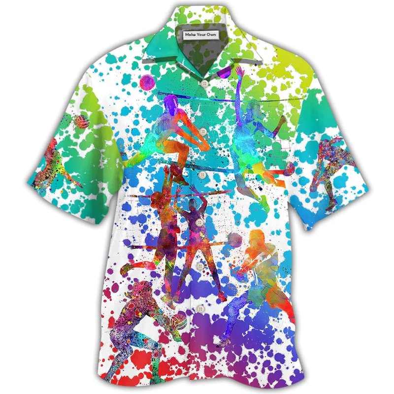 Colorful Artistic Volleyball Hawaiian Shirt For Tropical Parties Vacation Travel And Casual Summer Style