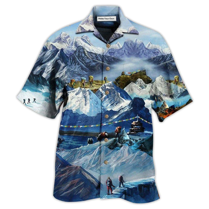 Mountain Winter Rock Climbing Hawaiian Shirt For Tropical Holiday Resort Parties And Everyday Style