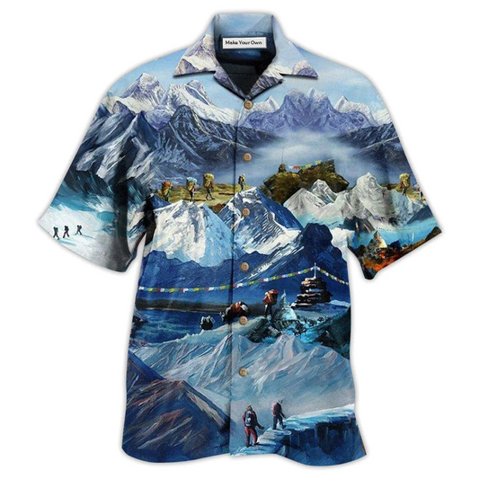 Mountain Winter Rock Climbing Hawaiian Shirt For Tropical Holiday Resort Parties And Everyday Style