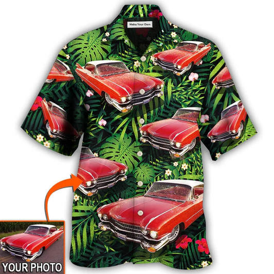 Classic Tropical Floral Car Eldorado Custom Photo Hawaiian Shirt For Resort Getaways And Comfortable Summer Activities