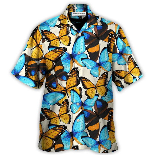 Abstract Colorful Vintage Butterfly Hawaiian Shirt Design Detail For Beach Days And Holiday Travel
