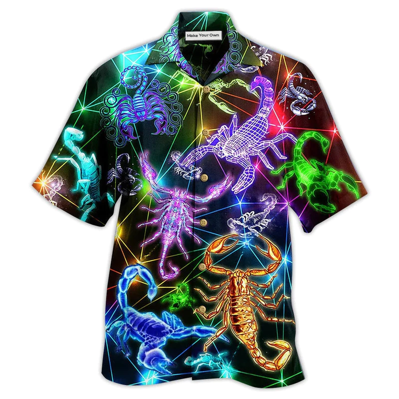 Neon Colorful Scorpion Hawaiian Shirt For Summer Travel Coastal Events And Thoughtful Gift Giving