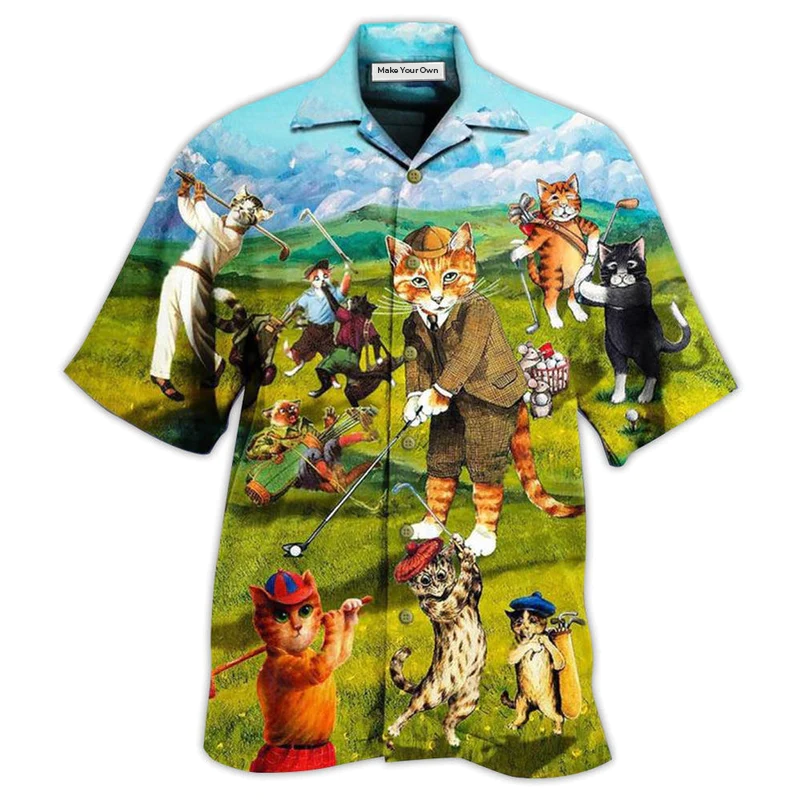 Golf Cats Play Hawaiian Shirt Artwork View For Coastal Escapes And Resort Style