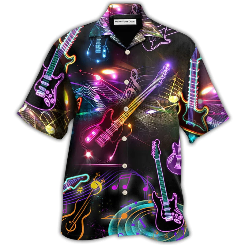 Neon Guitar Hawaiian Shirt For Tropical Holiday Resort Parties And Everyday Style