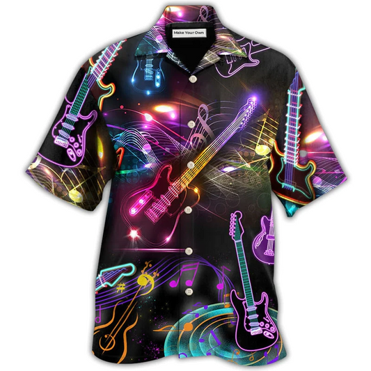 Neon Guitar Hawaiian Shirt For Tropical Holiday Resort Parties And Everyday Style