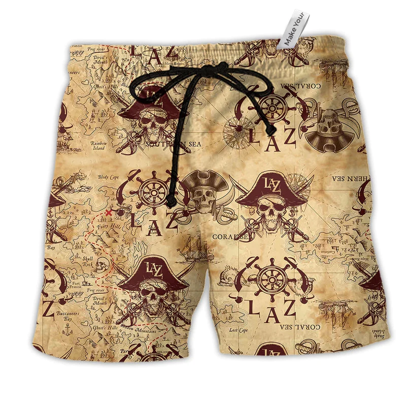 Skull Pirates Style Lover Classic Hawaiian Print Beach Shorts For Fantasy Fan Beach Days