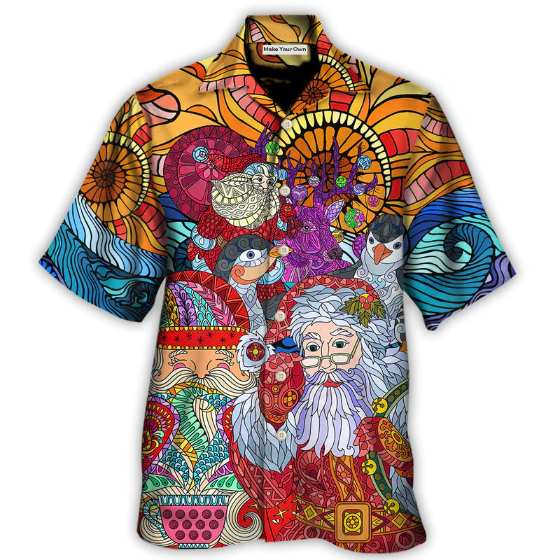 Colorful Christmas Santa Hawaiian Shirt Creative Print View For Tropical Vacations
