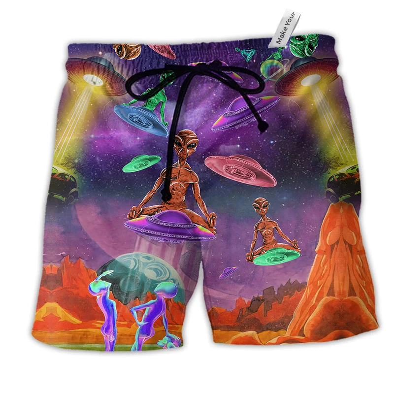 Alien Galaxy Awesome UFO Hawaiian Print Beach Shorts For Striking Resort Looks