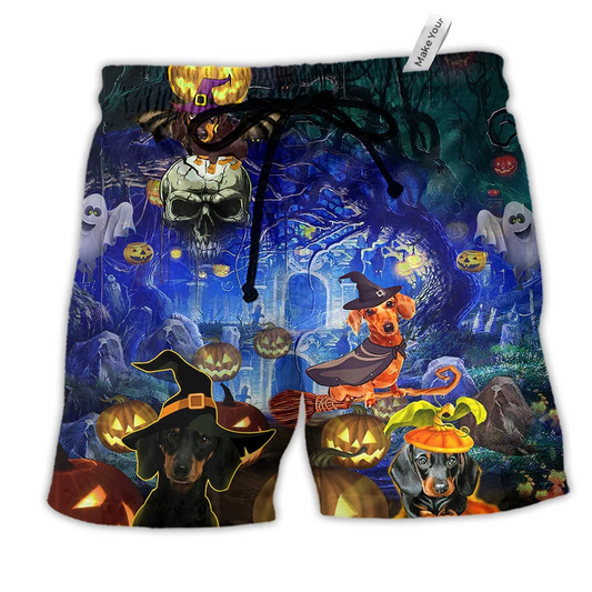 Halloween And Dogs Cool Hawaiian Print Beach Shorts For Distinctive Warm Weather Style