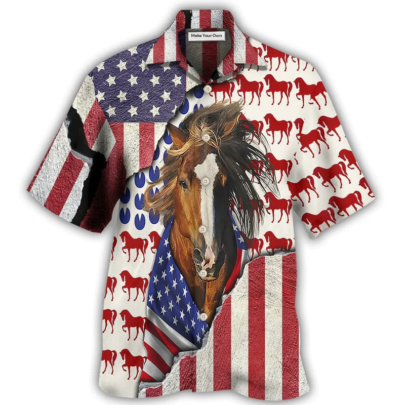 Patriotic Horse American Flag Hawaiian Shirt For Coastal Adventures And Warm Weather Wear