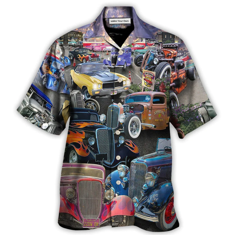 Car Hot Rod Diner Show Hawaiian Shirt Artwork View For Coastal Escapes And Resort Style