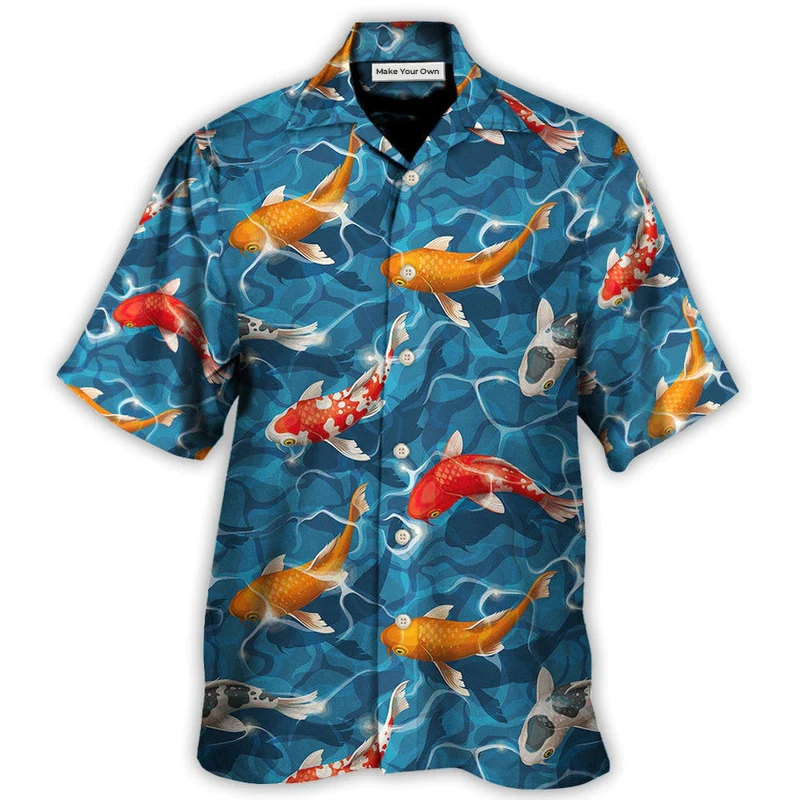 Fish Koi Swim Artificial Ponds Hawaiian Shirt Pattern Detail For Summer Holidays And Outdoor Fun
