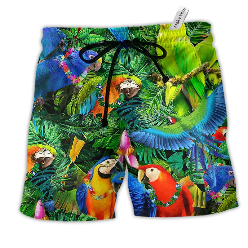 Parrot Beach Shorts For Summer Vacations And Leisure And Relaxation