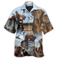 Blue Hunting Chocolate Labrador Retriever Sky Hawaiian Shirt Artwork View For Coastal Escapes And Resort Style