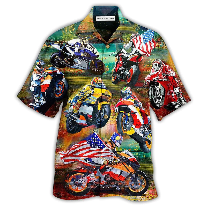 Patriotic Racing Car Hawaiian Shirt For Summer Vacation Beach Travel And Casual Wear