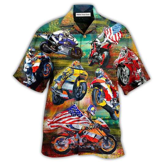 Patriotic Racing Car Hawaiian Shirt For Summer Vacation Beach Travel And Casual Wear