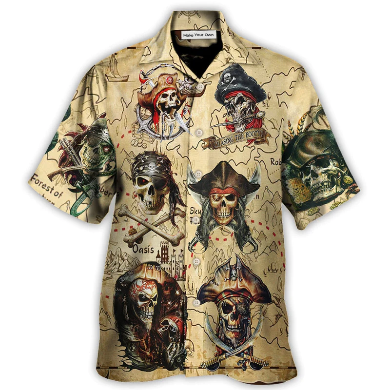 Pirate Chasing Treasure Hawaiian Shirt Resort Outfit View For Warm Weather Events