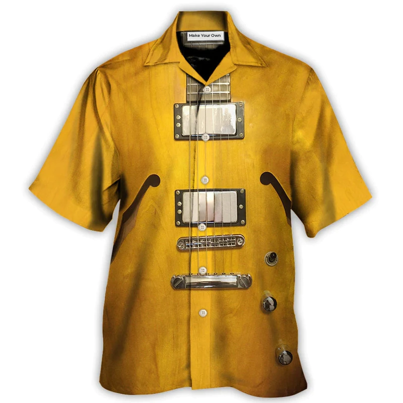 Guitar Semi Hollow Body Hawaiian Shirt Artwork Detail For Tropical Trips And Casual Outings